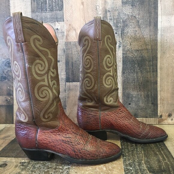 J Chisholm Vintage Western Brown Cowboy Boots Mens 9.5 D - Picture 2 of 12
